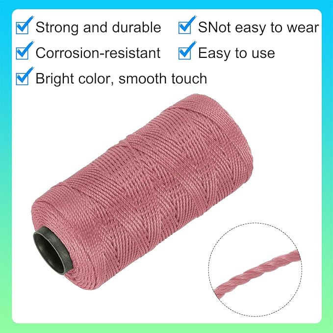 MECCANIXITY Nylon String 3 Strands Twisted Mason Line 1.5mm x 218 Yards Nylon Twine String for DIY Projects, Home Improvement, Gardening, Gift Wrapping, Christmas Party Supplies, Dark Pink