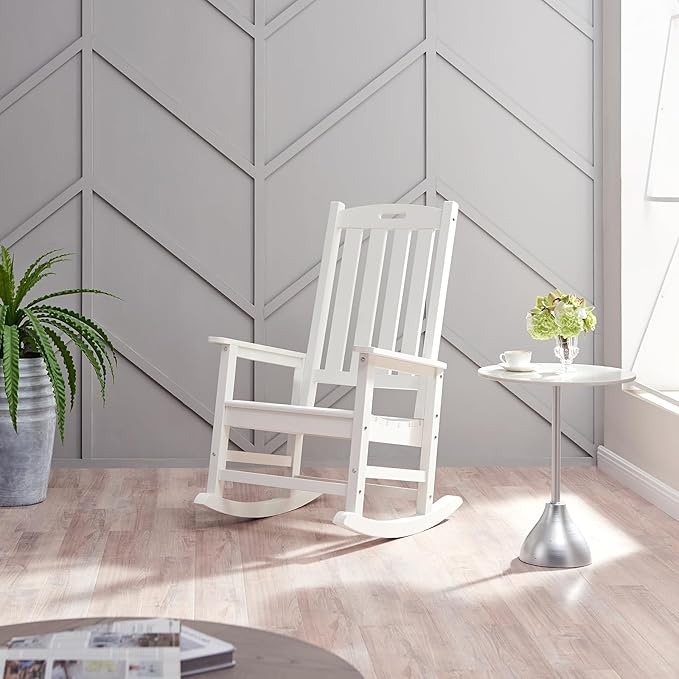 Psilvam Oversized Outdoor Rocking Chair Set of 2, Porch Rocker with 21" Wide Seat and 32" Tall Backrest, Pre-Assembled with Most Components for Effortless Installation (White)
