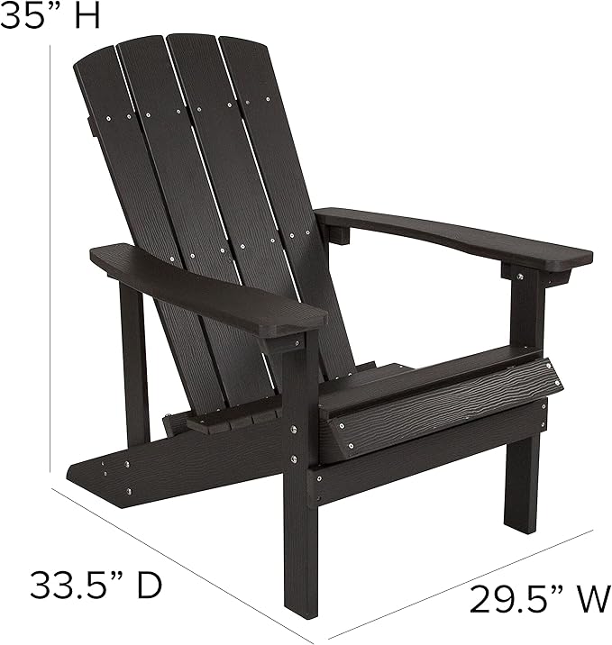 Flash Furniture Charlestown Indoor/Outdoor Faux Wood Adirondack Chairs, Weather-Resistant Polyresin Patio Adirondack Chairs, Set of 4, Navy