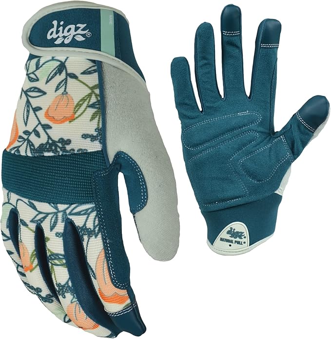 DIGZ 77862-23 High Performance Women's Gardening Work Touch Screen Compatible Fingertips Gloves, Large (Pack of 1), Coral Floral Pattern