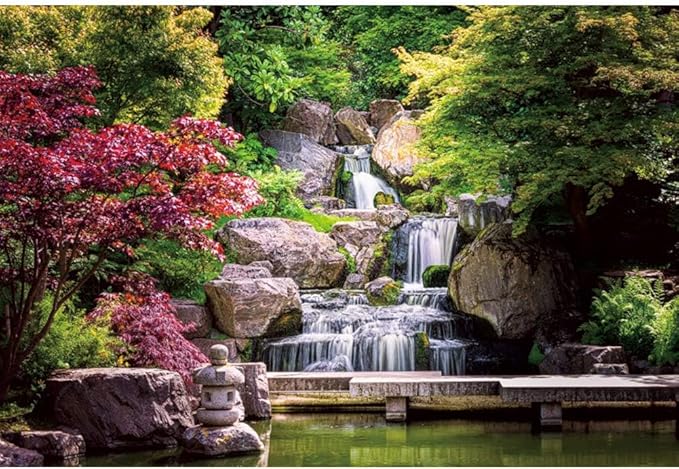 20x10ft Japan Garden Landscape Backdrop Retro Style Park View Photography Background Waterfall Maple Trees Bridge Kyoto Garden Travel Children Portrait Photo Props Japanese Backdrop for Party