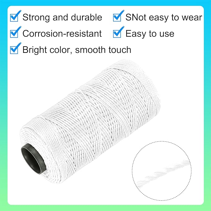 MECCANIXITY Nylon String 3 Strands Twisted Mason Line 1.5mm x 218 Yards Nylon Twine String for DIY Projects, Home Improvement, Gardening, Gift Wrapping, Christmas Party Supplies, White