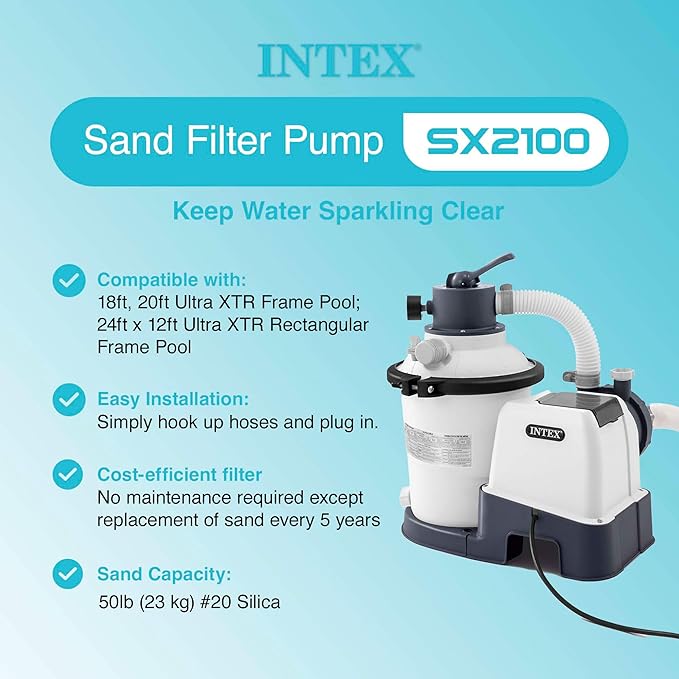 Intex 2100 GPH Above Ground Pool Sand Filter Pump Bundled with Krystal Clear Saltwater System, Improved Circulation and Filtration