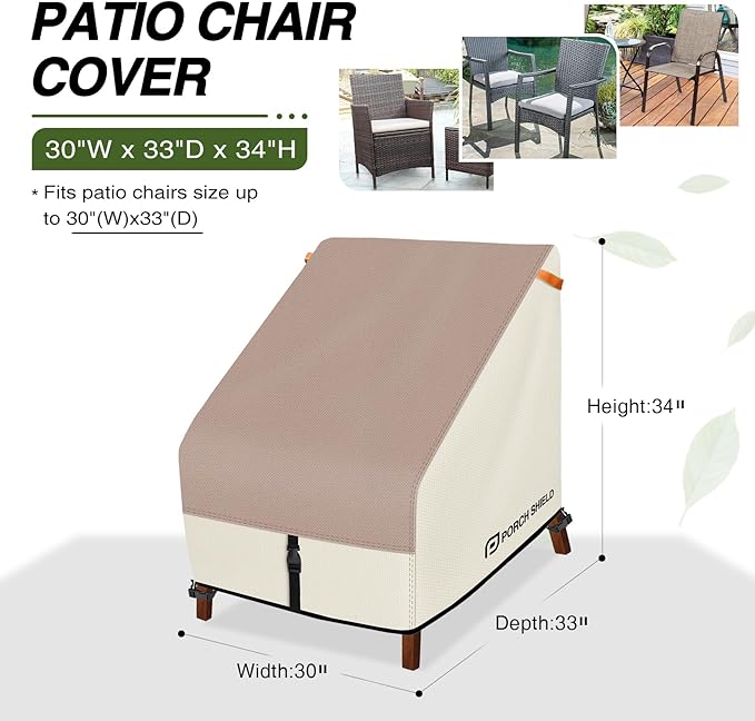 Porch Shield Patio Chair Covers - Waterproof Outdoor Lounge Deep Seat Single Lawn Chair Cover 4 Pack - 30W x 33D x 34H inch, Light Tan & Khaki