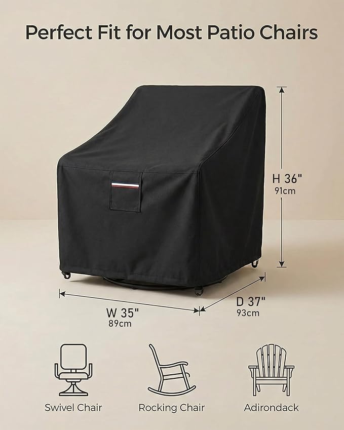 Waterproof Patio Chair Covers, 35W x 37D x 36H inches Heavy Duty Outdoor Furniture Protection Cover Weather Resistant 600D Oxford 2-Pack, Black