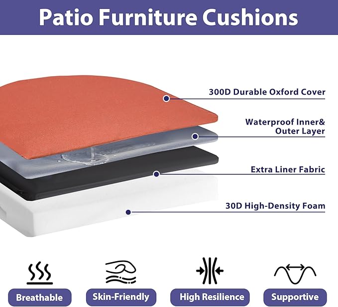 Outdoor Chair Cushions Set of 4 -Waterproof Outdoor Seat Cushions for Patio Furniture, Patio Chair Cushion with Handle and Ties, Round Out Door Chair Pads,19" x 19" x 3", Spice