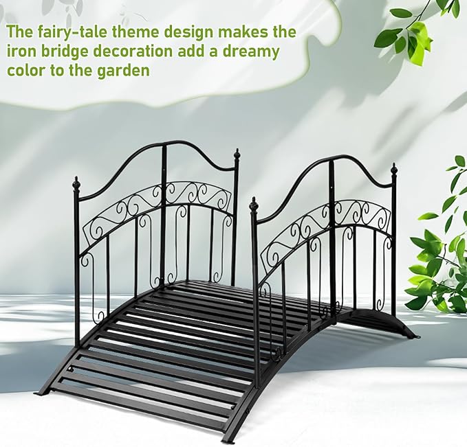 Outvita Metal Garden Bridge for Outdoor, Elegant Decorative Bridge with Powder-Coated Finish and Security Guardrail for Patio Pond Backyard Landscaping (Fairy Tale)