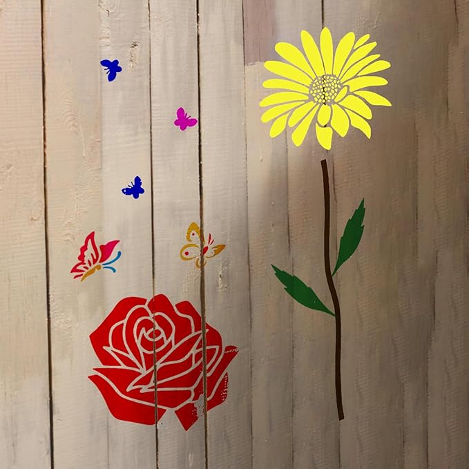 Large Flower Stencils 10 Pieces for Painting on Giant Walls, Reusable Stencil Templates, Large Rose Daisy Sunflower Peony Stencils for Paint on Garden Wood Fence Furniture