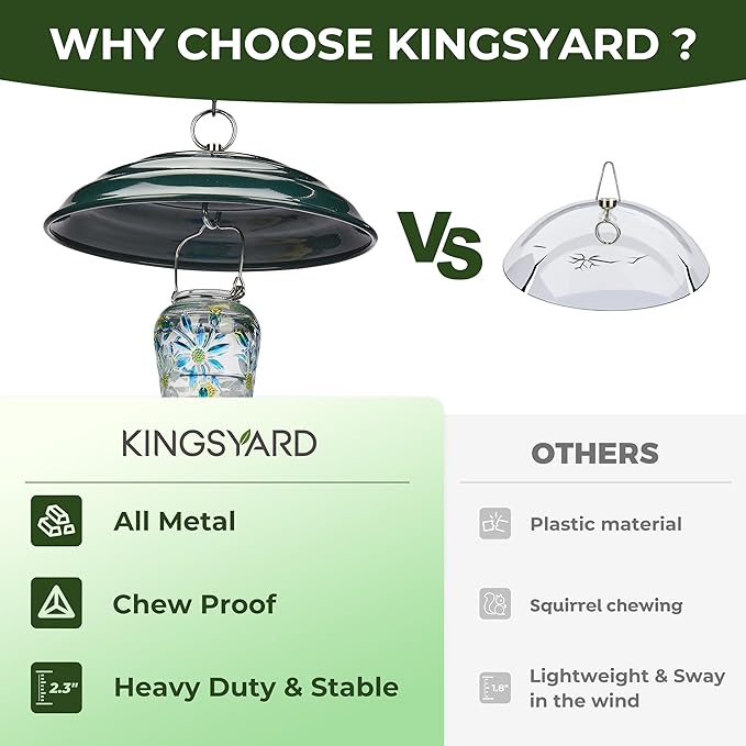 Kingsyard 11 Inch Metal Weather Protective Dome, Large Rain Guard Cover, Hanging Baffle for Outdside Bird Feeders, Rust Proof & Easy to Clean, Green