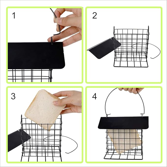 Wild Birds feeders Metal Roof-Suet Cakes Cage Bird Feeder Outdoors or Outside Garden Yard Patio Hanging Outdoors or Outside Garden Yard Patio Hanging Black