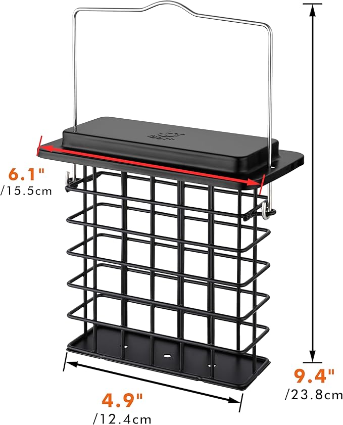 iBorn Suet Feeder Suet Bird Feeders [Single Capacity] for Outside Hanging with Taller Grid for Woodpecker,Metal Black（Pack of 1）