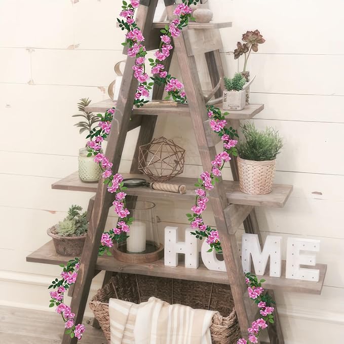 2 Pcs Artificial Flowers Garland for Outdoors Pink Faux Gardenia Garland 12Ft Silk Rose Hanging Vines Floral for Wedding Arch Party Wall Garden Ceremony Backdrop Fence Spring Decor