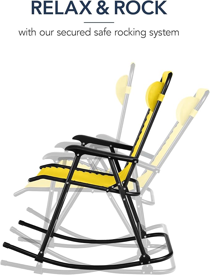 Best Choice Products Outdoor Folding Rocking Chair, Zero Gravity Lounge Chair, Patio Rocker w/Headrest Pillow - Sunflower Yellow