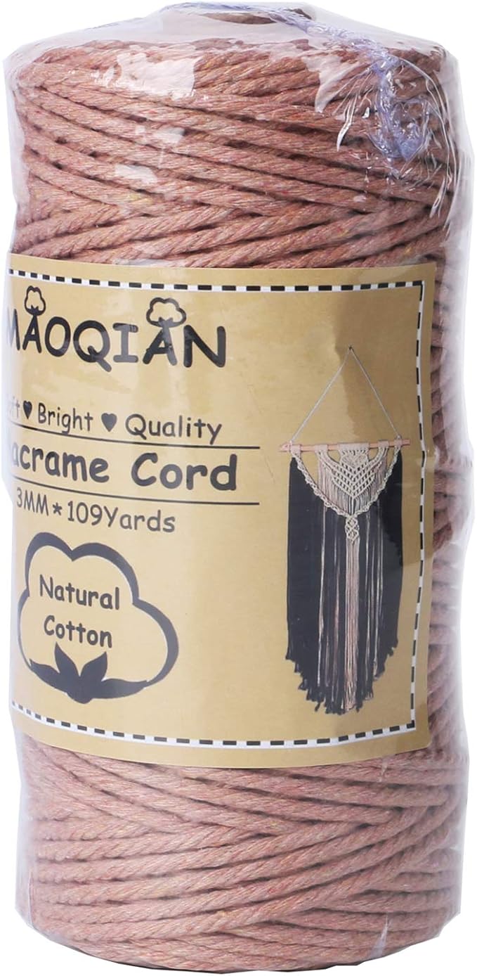 Brick Red Macrame Cord 3mm x 109Yards,Colored Cotton Rope Colorful Cotton Cord Soft Craft Cord Twine for Wall Hanging Plant Hangers Crafts Decorative Projects