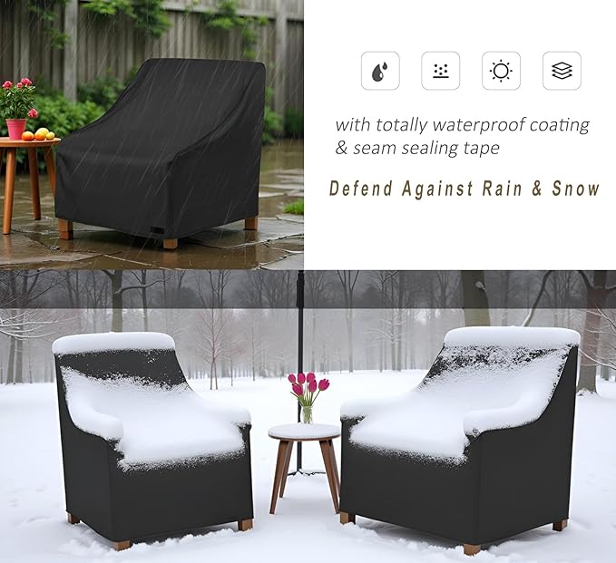 NettyPro Patio Adirondack Chair Covers Waterproof Outdoor Furniture Swivel Recliner Rocking Lounge Deep Seat Chair Cover, Fits up to 34"W x 37"D x 36"H, 2 Pack, Black