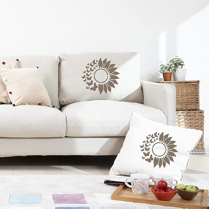 GORGECRAFT 12"X12"Sunflower Butterfly Stencil Flower Templates Sun Petals Reusable Templates Plastic Drawing Painting Stencils Template for Painting on Card Wall Fabric Canvas Crafts DIY Home Decor
