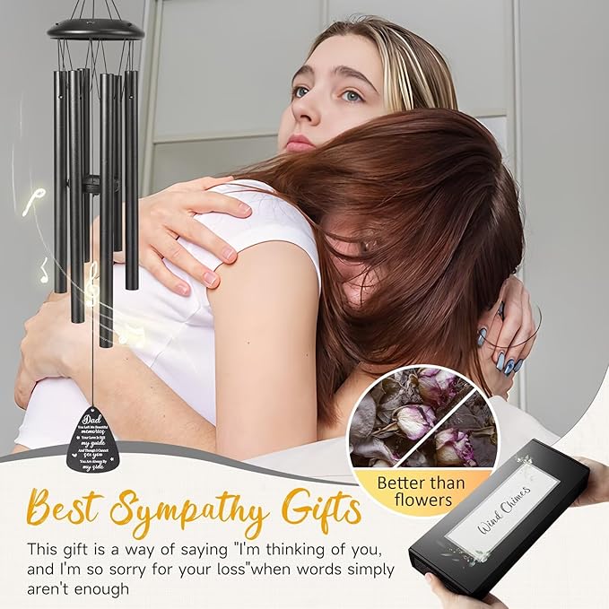 Memorial Gifts for Loss of Dad, 25''Memorial Wind Chimes for Loss of Fatther Gifts, Condolence/Remembrance/Bereavement Gift,Windchimes in Memory Sympathy Gift,Funeral Decor for Garden Outside,Black