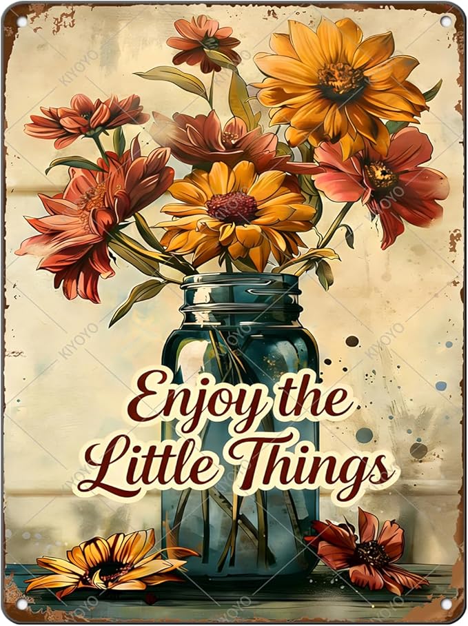 Garden Signs Vintage Flower Sign Funny Fresh Flowers Iron Painting Enjoy The Little Things for Kitchen Enjoy for Farmhouse Home Garden Kitchen Office 16x12 Inch