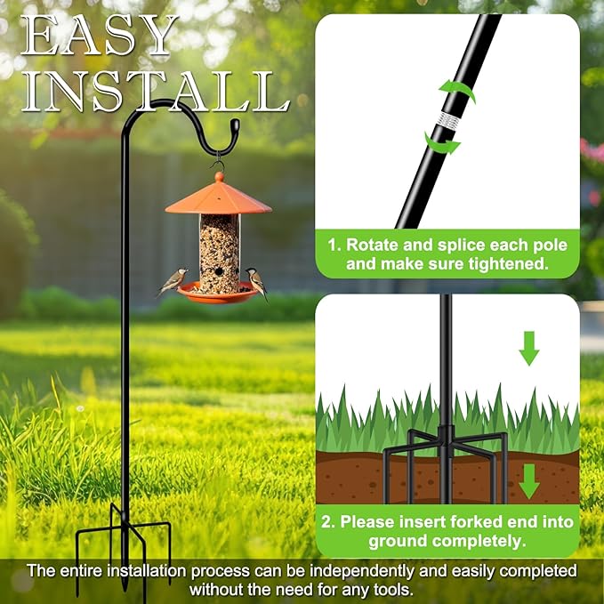 Shepherds Hooks for Outdoor 42 Inch Garden Bird Feeder Pole with 5 Prongs Base Adjustable for Hanging Flower Basket Plant Pot Solar Lantern Light Wind Chime Hanger for Wedding Decor 2 Pack