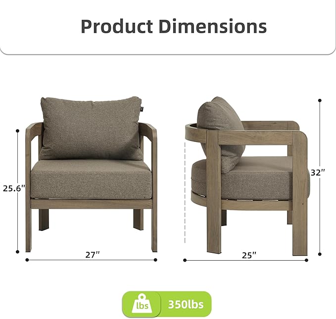 Outdoor Furniture Set, 2Pcs Patio Armchairs, Metal Modern Outside Furniture with 6'' Thick Cushions, Outdoor Conversation Set Balcony Chairs for Backyard, Porch,Deck,Brown