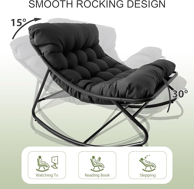 Rocking Chair with Ottoman, Indoor Small Rocking Chair for Nursery, with Foot Rest, Thick Cushion, 5'' Thick, 330lbs Capacity, Metal Frame Rocker Glider Patio for Living Room Bedroom Offices (Brown)