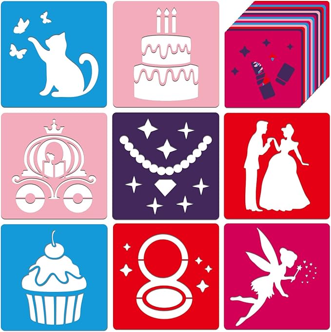 24 Pcs Stencils Girl Themed Sidewalk Chalk Stencils Outdoor Stencil for Painting Simple Style Cute Template 5 Inches