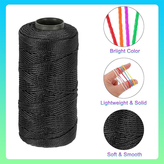 MECCANIXITY Nylon String 3 Strands Twisted Mason Line 1.5mm x 218 Yards Nylon Twine String for DIY Projects, Home Improvement, Gardening, Gift Wrapping, Christmas Party Supplies, Black