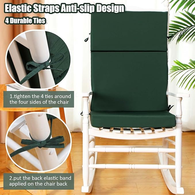 6 Pack Outdoor High Back Chair Cushion, 44 x 20 inches Patio Chair Cushions Waterproof Rocking Cushions Indoor Furniture Seat Pad, Weather Resistant (Solid,Dark Green)