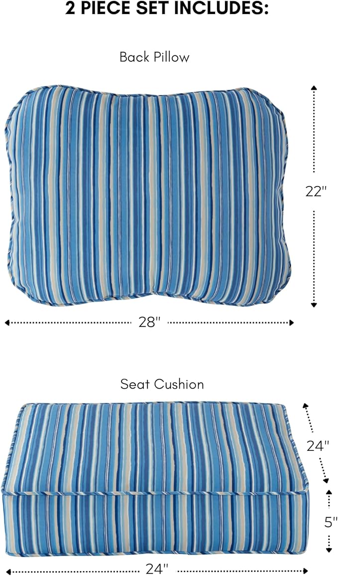 Greendale Home Fashions Outdoor Reversible 2-Piece Deep Seat Cushion Set, Steel Blue Stripe