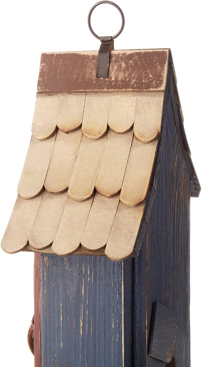Glitzhome Hanging Birdhouse for Outside, Rustic Patriotic USA Wooden Bird House, Garden Decorative Birdhouses for Outdoors, Bluebird House with Door Handle for Wren Finch Cardinals Cedar