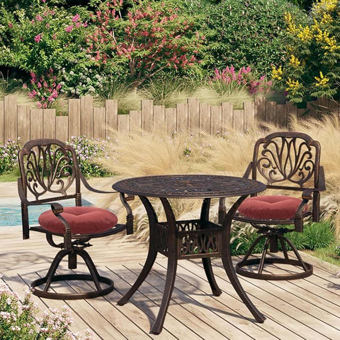 FUNHOME Bistro Chair Cushions 15 inch,Set of 2,Tufted Round Chair Cushions with Ties,15"x15"x4",Water Resistant Round Seat Cushion for Barstool Chairs,Patio Garden Kitchen Outdoor Furniture(Dark Red)