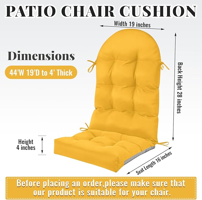 Geelin 4 Pcs Adirondack Chair Cushion High Back Patio Rocking Chair Cushion 44 x 19 x 4 Inch Tufted Weather Resistant Fade Resistant Seat for Patio Rocking Seat (Amber)