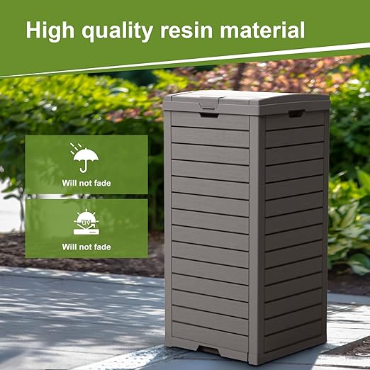 31 Gallon Outdoor Trash Can, Waterproof Trash Can Cabinet for Outside, Resin Garbage Bin with Lid and Drip Tray for Easy Cleaning for Patios, Kitchens, and Outdoor Entertaining（Light Gray）