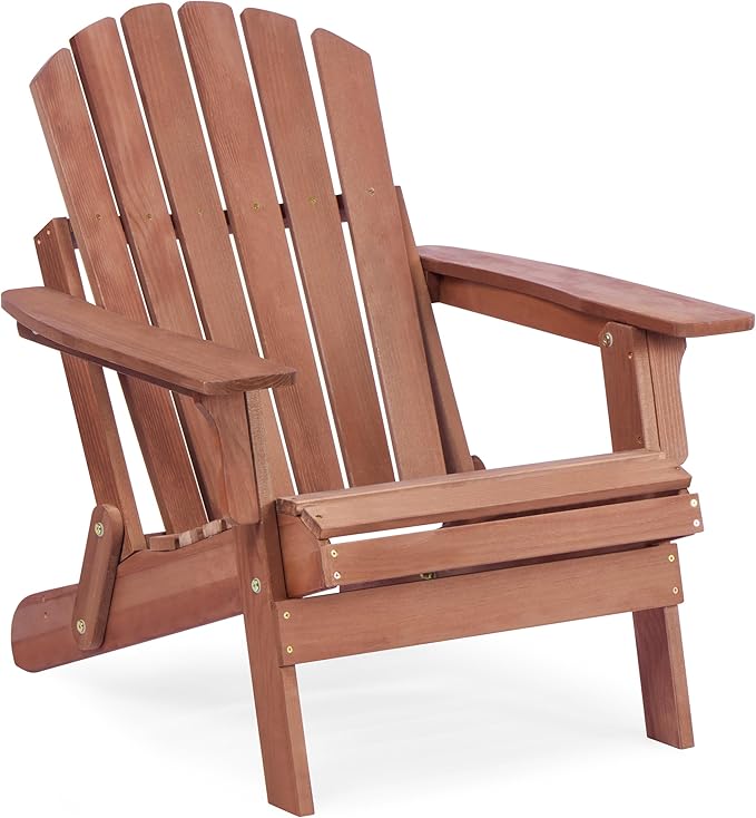 Oversized Wooden Folding Adirondack Chair with Pre-Assembled Backrest and Seat Board, Lounge Chair for Outdoor Patio Garden Lawn Backyard Firepit Deck Pool Beach