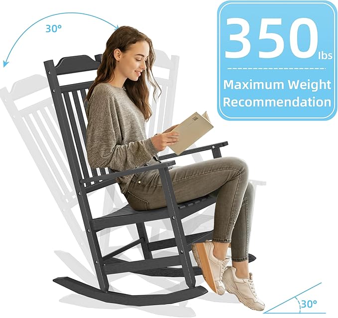 EasyUp Patio Rocking Chair Outdoor,Set of 2,Weather Resistant Poly Resin Oversized Porch Rocker,High Back Smooth Design,Indoor Outdoor Use