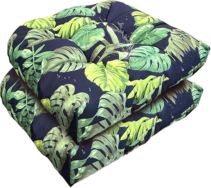 Outdoor Indoor Seat Cushion 18"x18" Waterproof Floral Patio Chair Pads Tatami Floor Pillow for Dining Garden Balcony Office Decor Navy Green