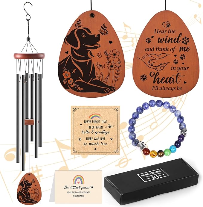 Memorial Gifts for Loss of Dog - Rainbow Bridge Pet Memorial Wind Chimes for Loss of Dogs Pet Remembrance Passing Away Gift in Memory of Dog Wind Chimes for Outside Garden Patio Condolence