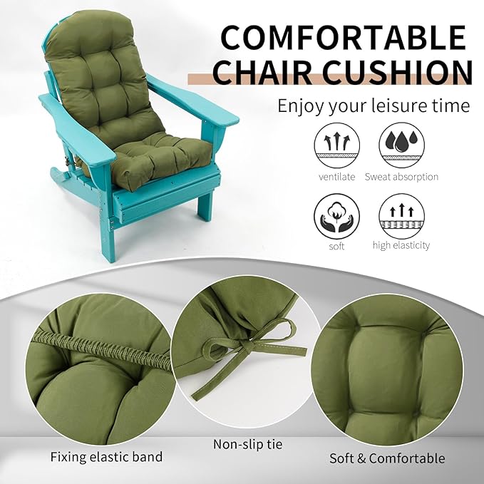Adirondack Chair Cushions Set of 2, High Back Patio Chair Cushions 48 x 19.7 x 4.7 Inch, Indoor/Outdoor Thickened Rocking Chair Cushion, Fade-Resistant & Waterproof (Moss Green)