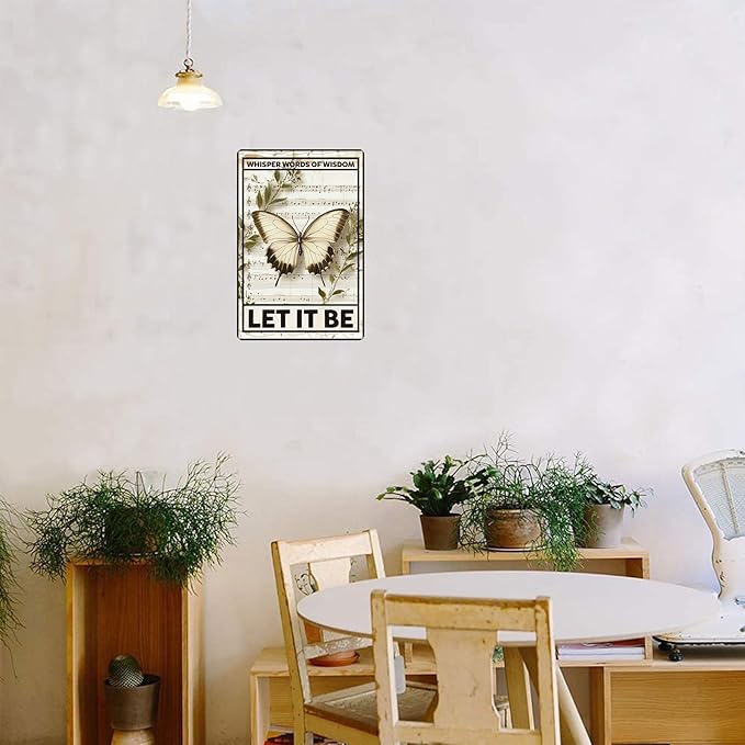 Vintage Butterfly Tin Sign Whisper Words Of Wisdom Let It Be Metal Sign Aluminum Sign Wall Decor for Cafe Home Office Bar Yard Garden Outdoor 12×8 Inch