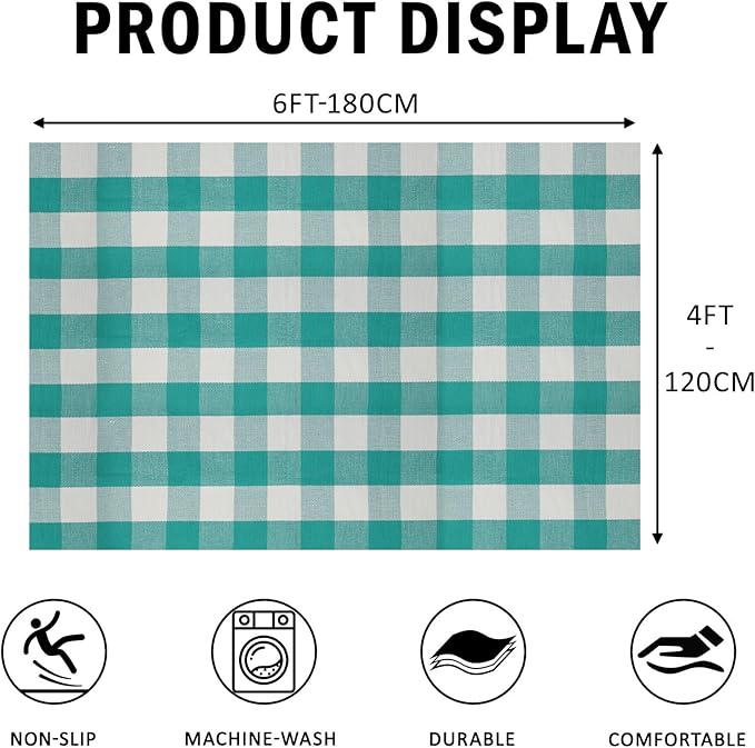 SEEKSEE Buffalo Plaid Outdoor Rug 4'x6' Light Blue and White Checkered Area Rug Washable Doormat Cotton Boho Bedroom Rug for Kitchen Entryway Hallway Front Door Farmhouse Living Room