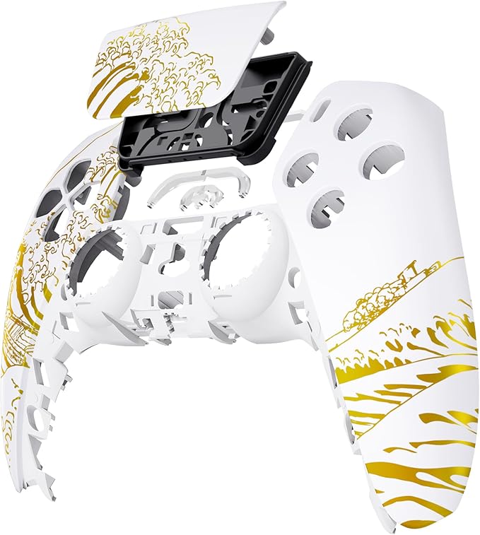 eXtremeRate Touchpad Front Top Shell Compatible with ps5 Controller BDM-010 020 030 040 050, The Great Golden Wave Off Kanagawa - White Replacement Shell Touch Pad Cover Compatible with ps5 Controller