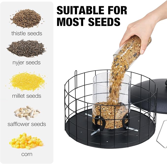 Veehoo Squirrel Proof Bird Feeders for Outdoors Hanging, Metal Caged Wild Bird Feeder for Cardinal Finch Small Birds, Thistle Squirrel-Proof Clear Tube Birdfeeder for Outdoor Balcony