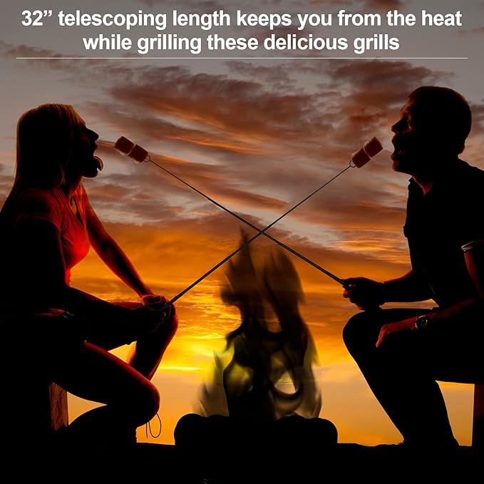 Eccliy 48 Pcs Roasting Sticks Campfire Smores Skewers for Fire 32 Inch Long Extendable Fork Smores Sticks with Wooden Handle 4 Pcs Storage Bag for Cooking Grill Hot Dog Camping Accessories
