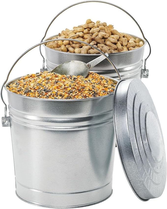 Behrens 6 Gallon Galvanized Steel Storage Can or Waste Bin w/Locking Lid & Handle (2 cans, 2 Orange Grips)