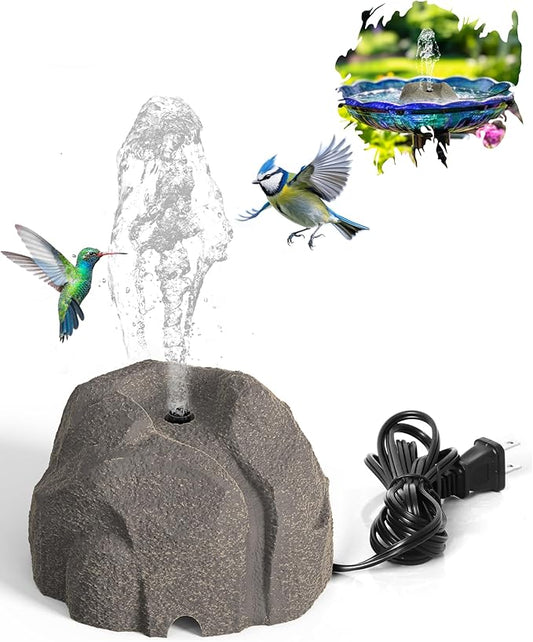 Bird Bath Fountain Plug in,Adjustable Flow,5.9ft Cord Water Pump,Realistic Granite Resin Rock Bird Fountain for Bird Bath,Fish Tank,Garden Decor,Small Pond,Water Wiggler