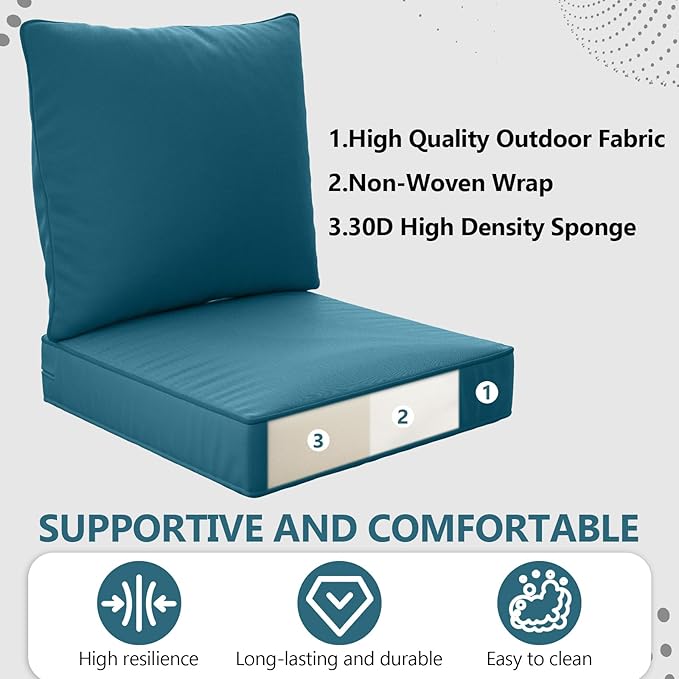 24" x 24" x 6" Outdoor Deep Seat Cushions - Waterproof & Fade Resistant Patio Furniture Replacement Cushions, Non-Slip Outdoor Cushions Fit Loveseats, Couches, Chairs, and Sofas