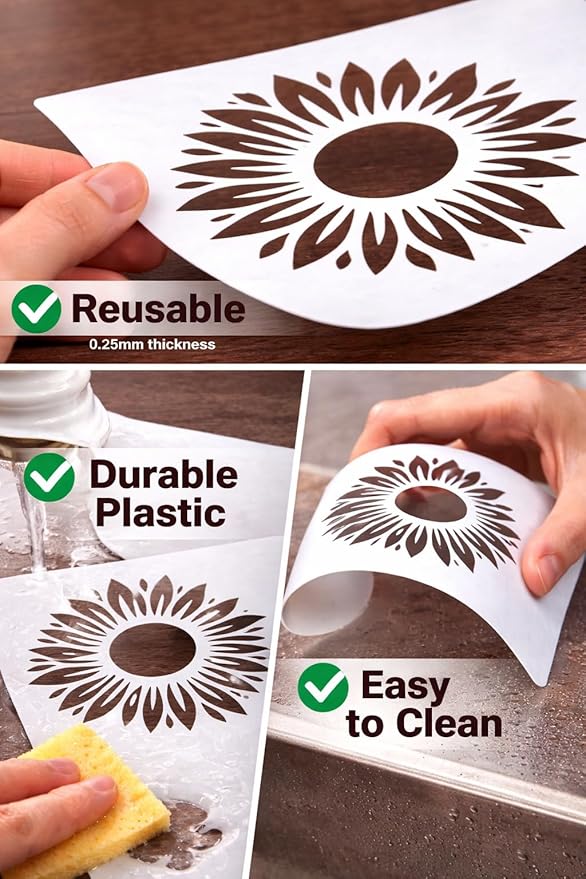 Sunflower Stencil – Nature Flower Garden Design Template Pattern Reusable Art Stencil for Painting, Crafting and DIY Projects (3 Pcs Set)