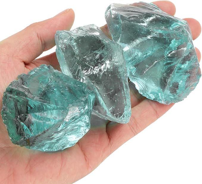 uxcell Fire Glass for Fire Pit, 5-8cm(2"-3.1") High Luster Reflective Glass Rocks for Natural or Propane Fireplace, Safe for Outdoors and Indoors Fire Pit Glass, Light Blue, 400g/14oz