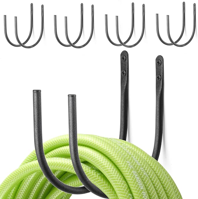 AJART Hose Holder Wall-Mount Outside: Heavy Duty Metal Outdoor Storage with Rustproof - Water Hose Hanger for Garden/Yard/Fence/Patio/House - 8 Pcs
