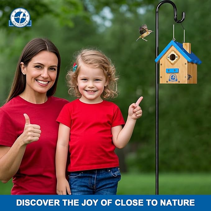 Wren Bird House for Outside, Premium Wooden Wren Bird Houses, Hanging Chickadee Bird House, Weatherproof Garden Decor Birdhouses for Outdoors, Blue Color Roof Bird Nesting Titmouse